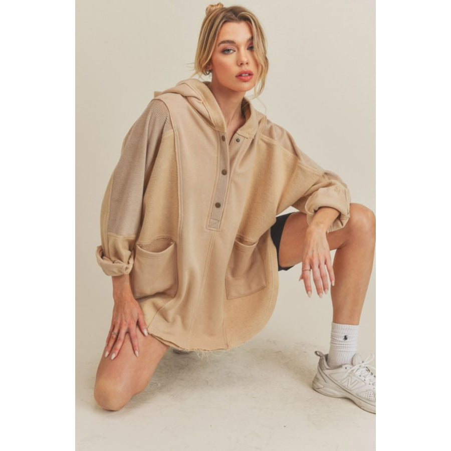 Aemi + Co Slit Half Snap Oversize Hoodie OAT / S Apparel and Accessories