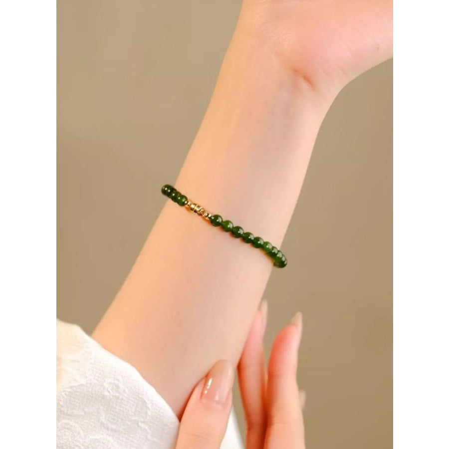 Agate Beaded Bracelet Dark Green / One Size Apparel and Accessories