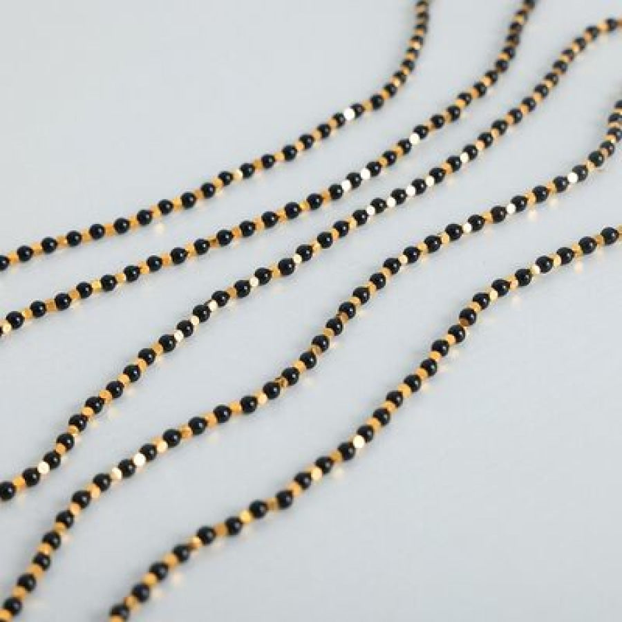 Agate Beaded Titanium Steel Necklace Gold / One Size Apparel and Accessories