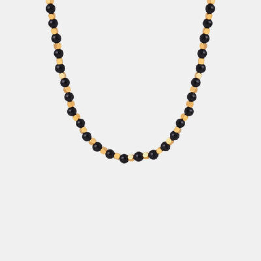 Agate Beaded Titanium Steel Necklace Gold / One Size Apparel and Accessories