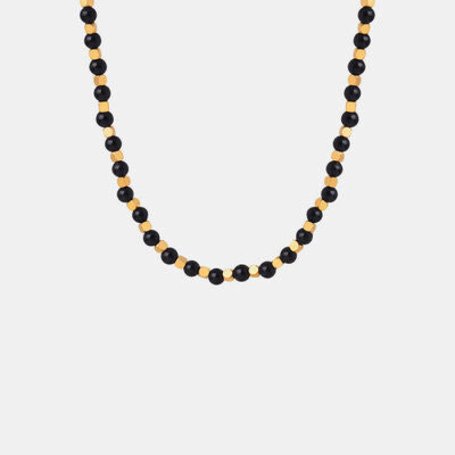 Agate Beaded Titanium Steel Necklace Gold / One Size Apparel and Accessories