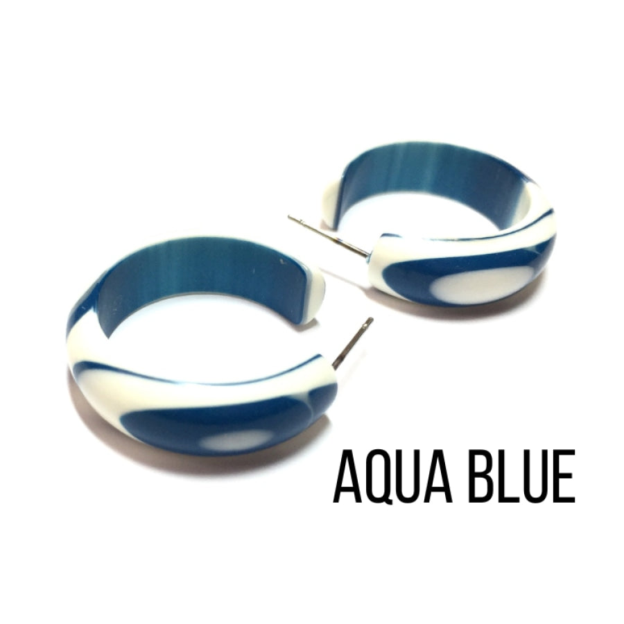 Agate Striped Simple Lucite Hoop Earrings Aqua Blue Agate Hoop Earrings
