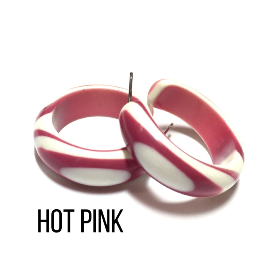 Agate Striped Simple Lucite Hoop Earrings Hot Pink Agate Hoop Earrings