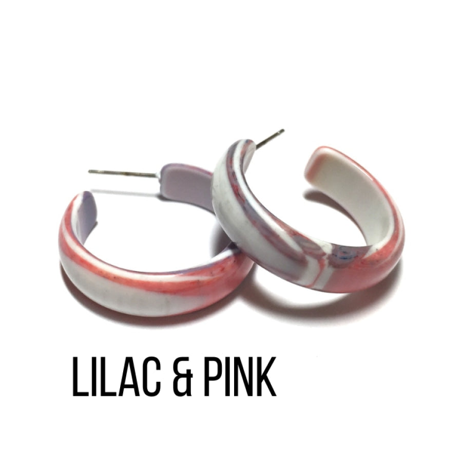 Agate Striped Simple Lucite Hoop Earrings Lilac &amp; Pink Agate Hoop Earrings