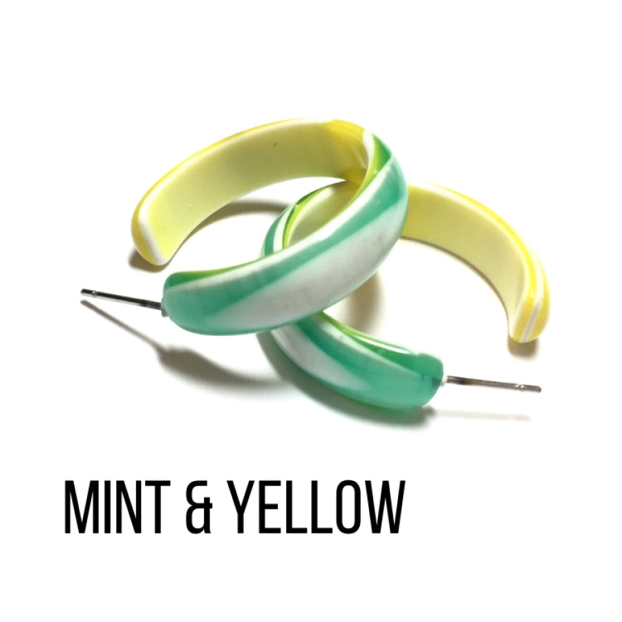 Agate Striped Simple Lucite Hoop Earrings Mint &amp; Yellow Agate Hoop Earrings