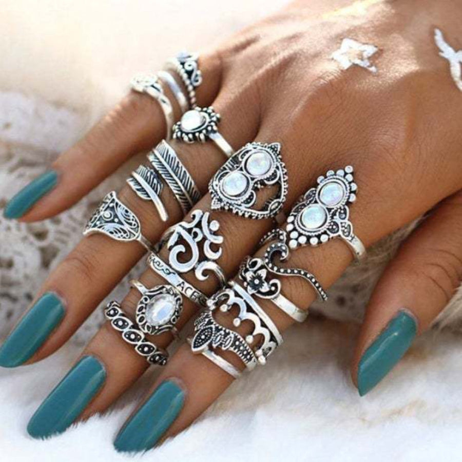 Alloy 16-Piece Ring Set Silver / One Size Apparel and Accessories