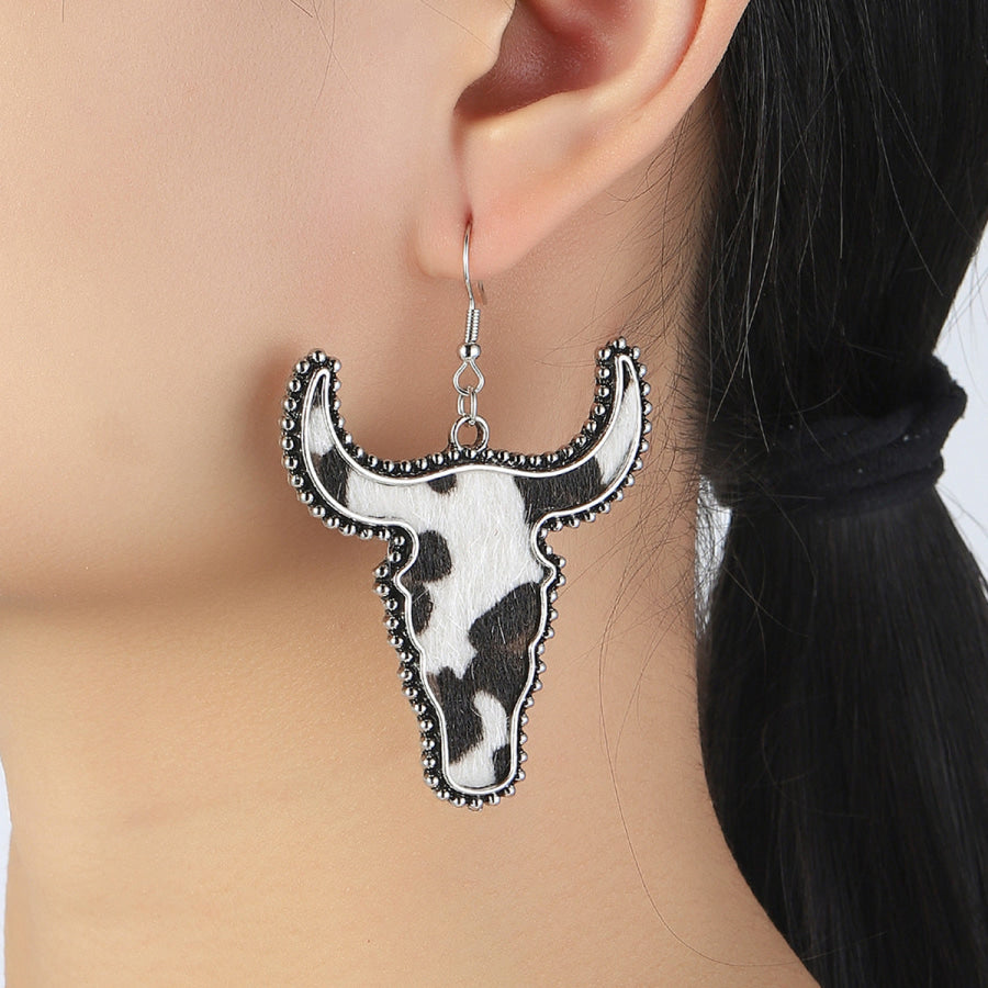 Alloy Animal Print Cow Head Earrings Apparel and Accessories