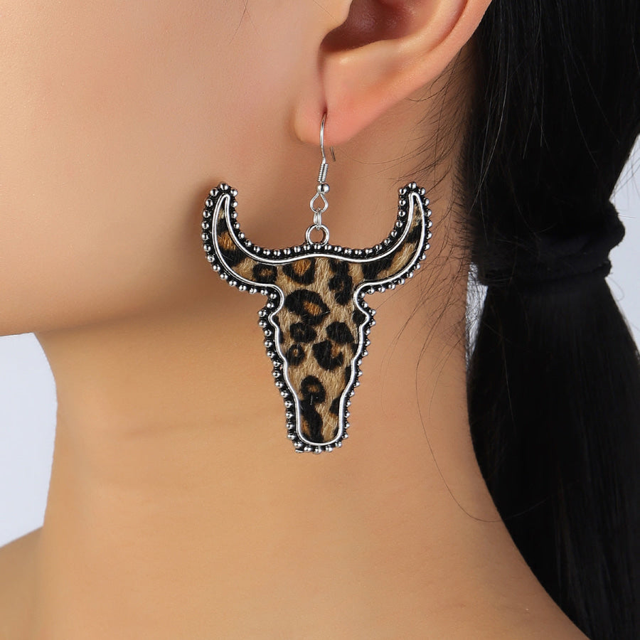 Alloy Animal Print Cow Head Earrings Apparel and Accessories