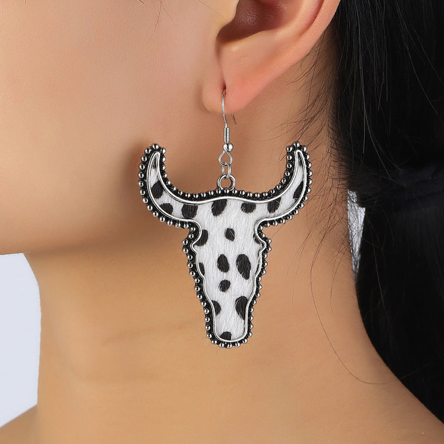 Alloy Animal Print Cow Head Earrings Apparel and Accessories