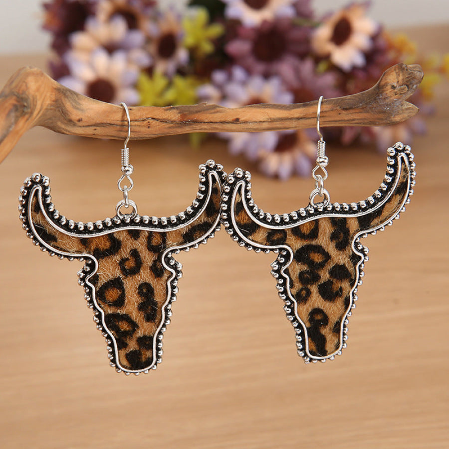 Alloy Animal Print Cow Head Earrings Leopard / One Size Apparel and Accessories