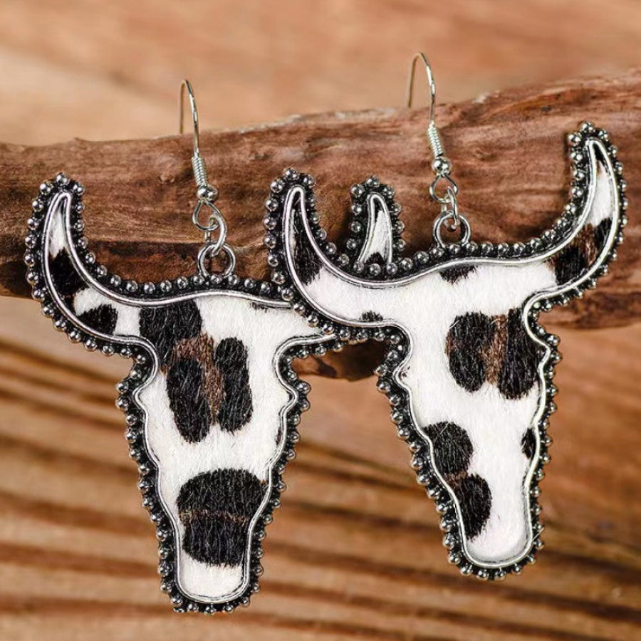 Alloy Animal Print Cow Head Earrings Cow Print / One Size Apparel and Accessories