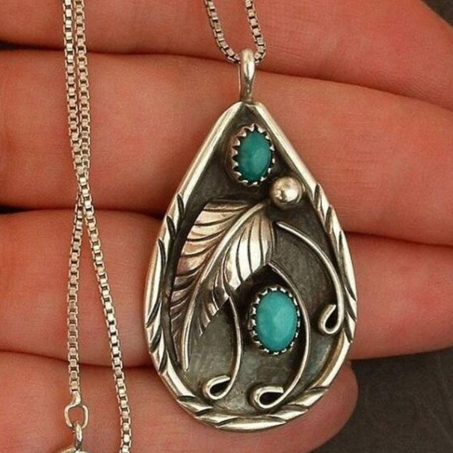 Alloy Artificial Turquoise Teardrop Pendant Necklace Silver / One Size Apparel and Accessories