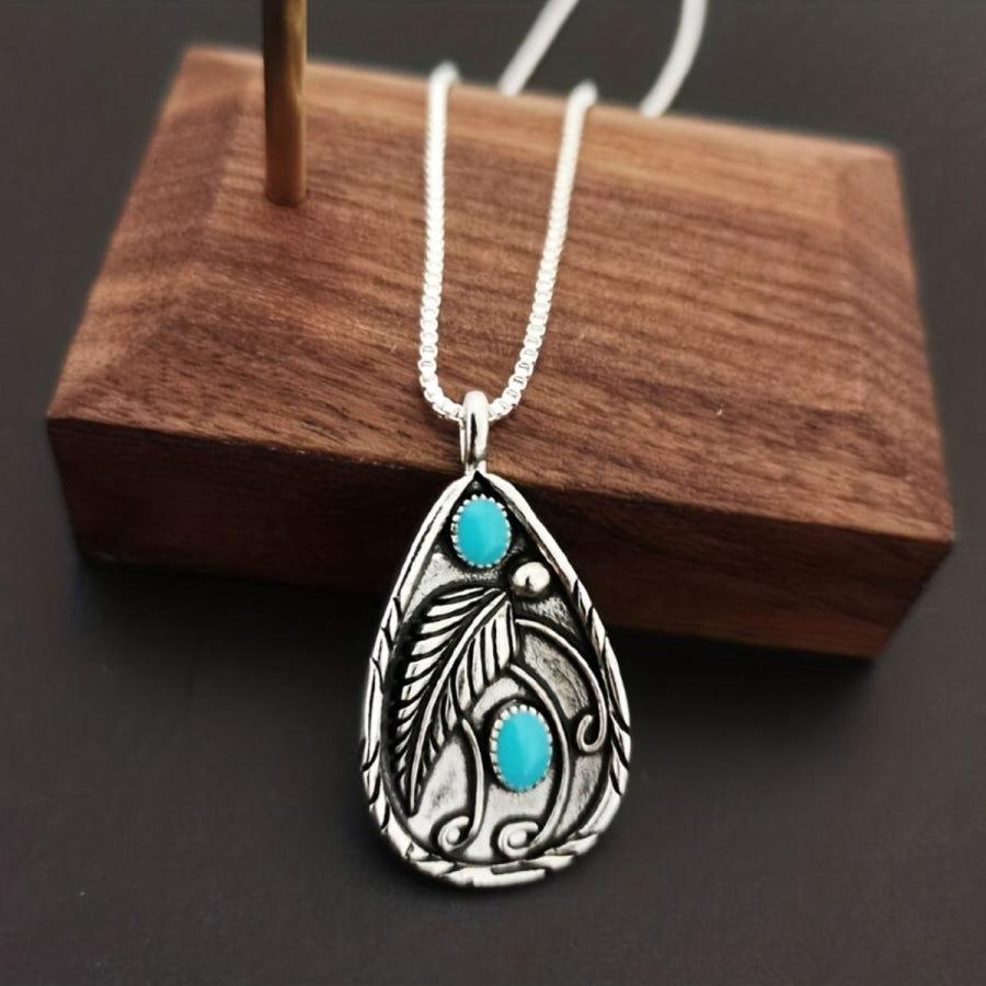 Alloy Artificial Turquoise Teardrop Pendant Necklace Silver / One Size Apparel and Accessories