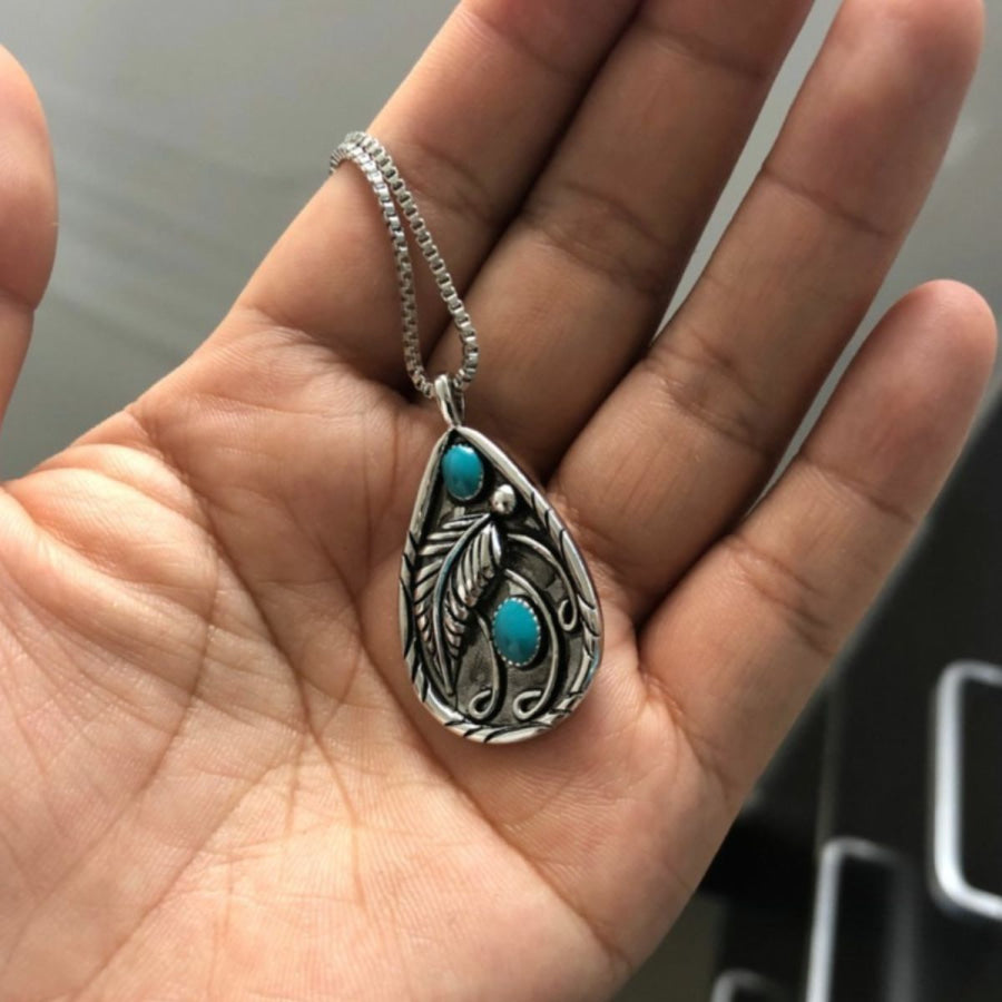 Alloy Artificial Turquoise Teardrop Pendant Necklace Silver / One Size Apparel and Accessories