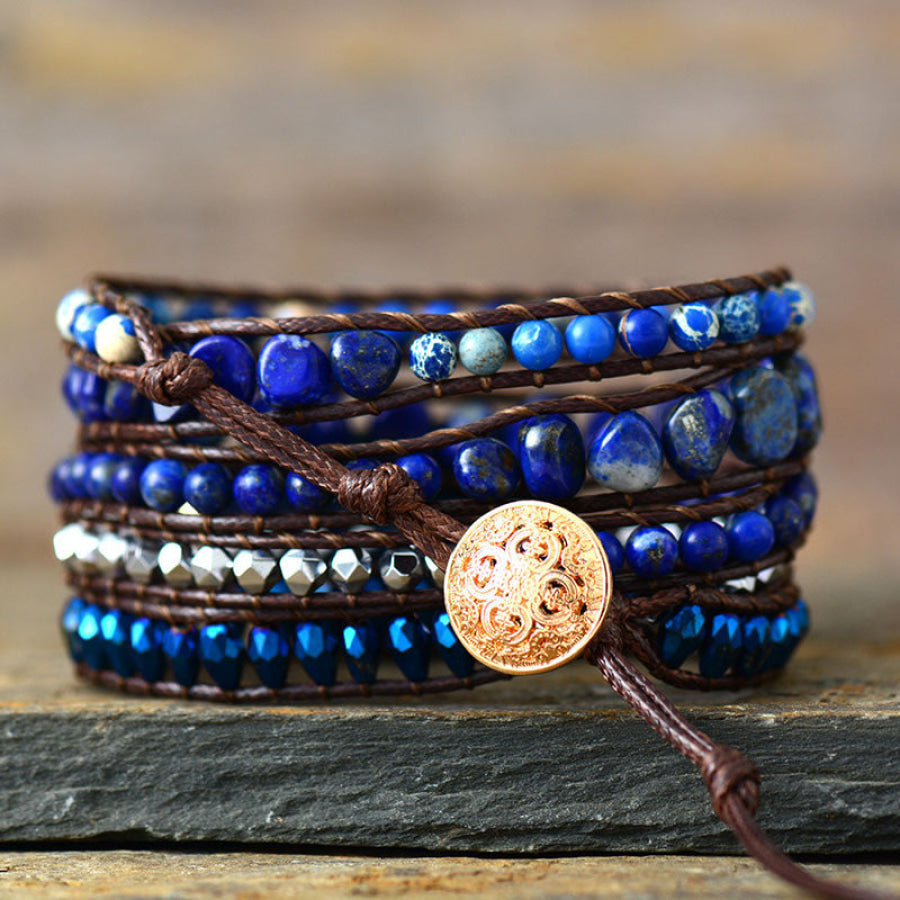 Alloy Bead Braided Bracelet Royal Blue / One Size Apparel and Accessories