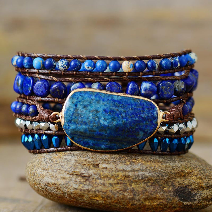 Alloy Bead Braided Bracelet Royal Blue / One Size Apparel and Accessories