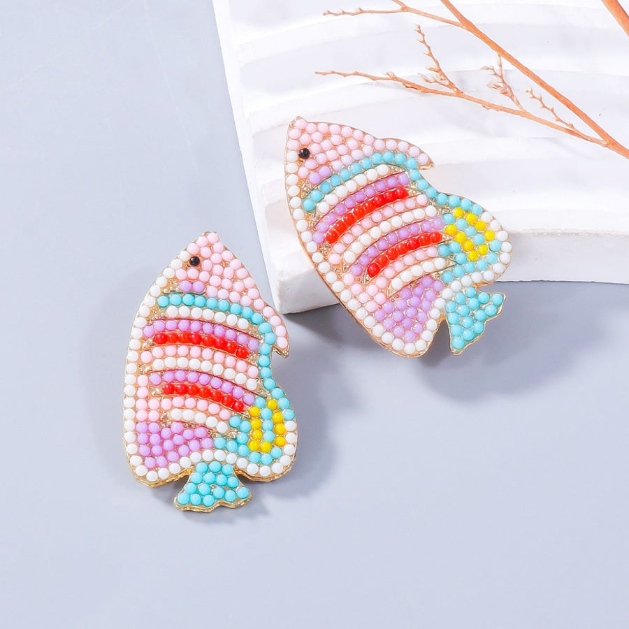 Alloy Bead Fish Shape Stud Earrings Multicolor / One Size Apparel and Accessories