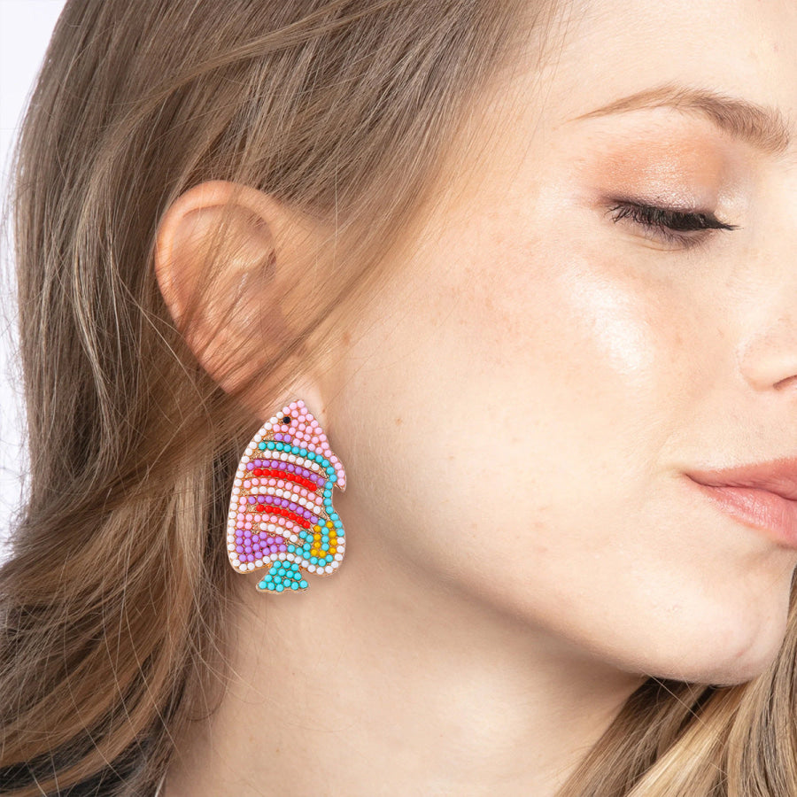 Alloy Bead Fish Shape Stud Earrings Multicolor / One Size Apparel and Accessories