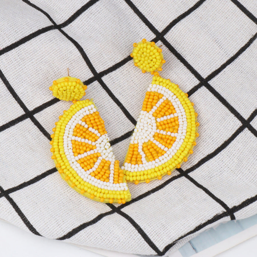 Alloy Beaded Orange Shape Earrings True Yellow / One Size Apparel and Accessories