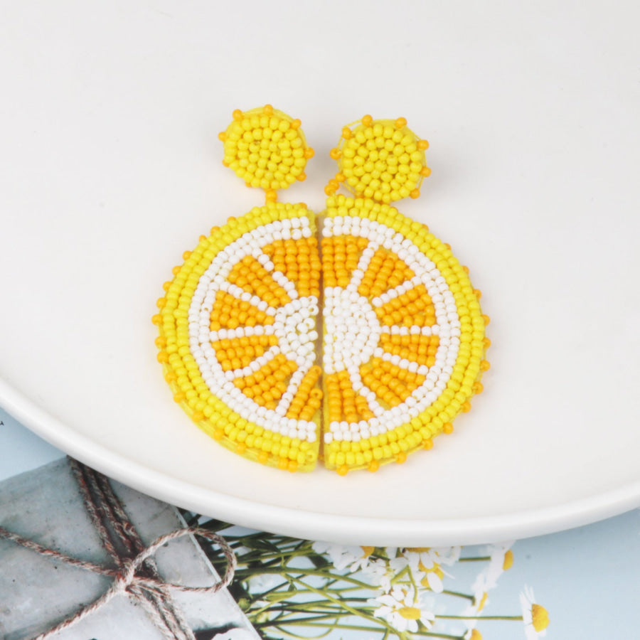 Alloy Beaded Orange Shape Earrings True Yellow / One Size Apparel and Accessories