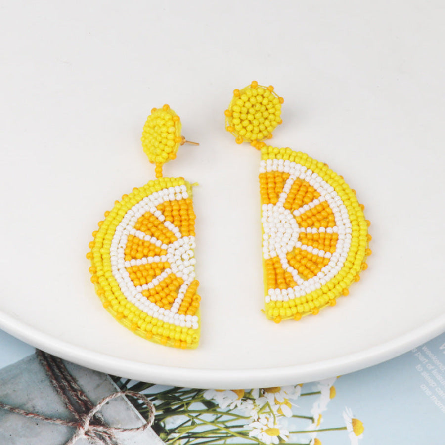 Alloy Beaded Orange Shape Earrings True Yellow / One Size Apparel and Accessories