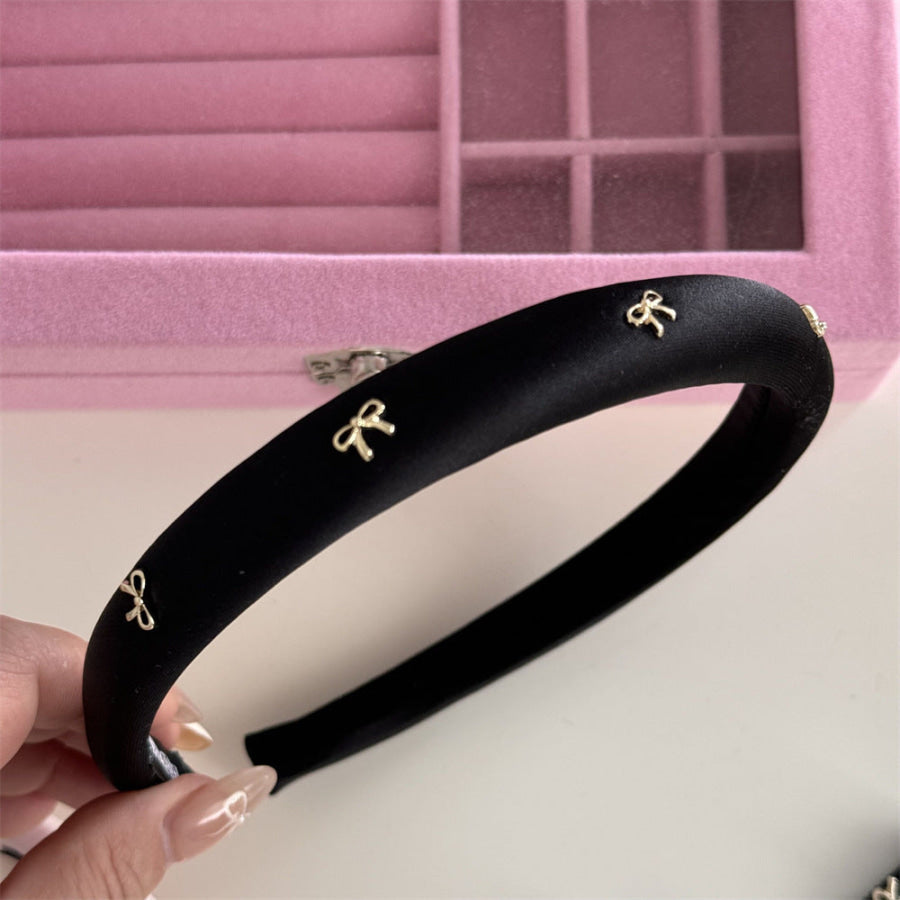 Alloy Bow Trim Headband Gold/Black / One Size Apparel and Accessories