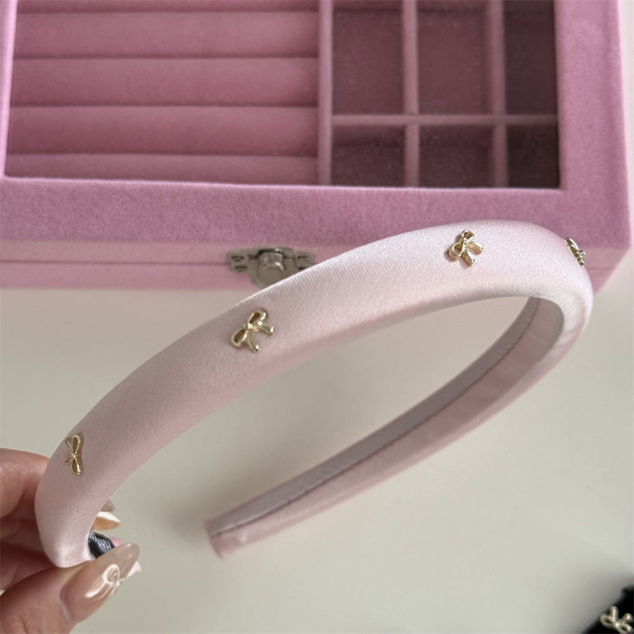 Alloy Bow Trim Headband Gold/Pink / One Size Apparel and Accessories