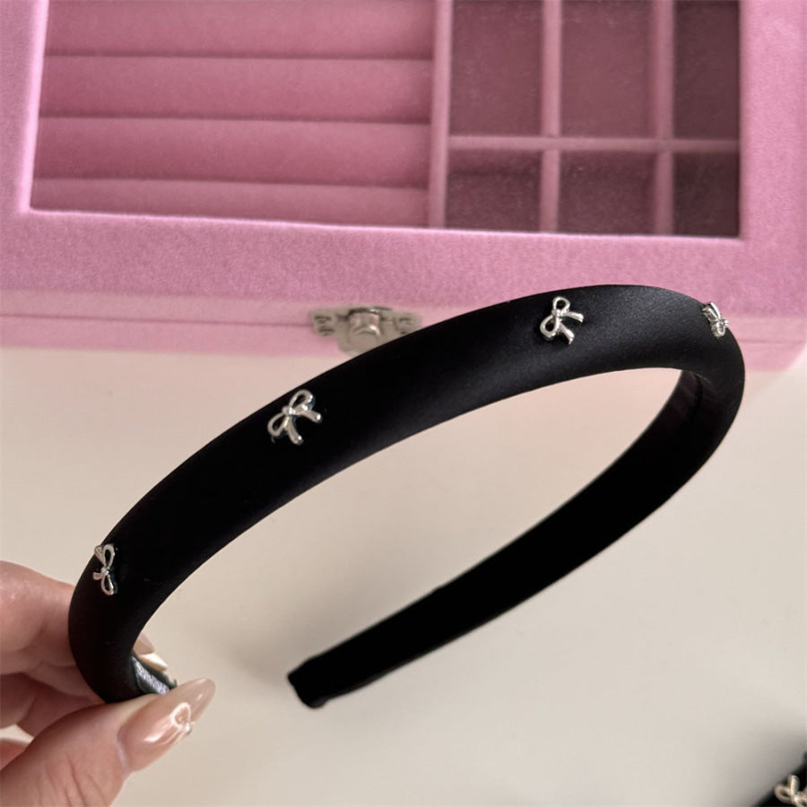 Alloy Bow Trim Headband Silver/Black / One Size Apparel and Accessories