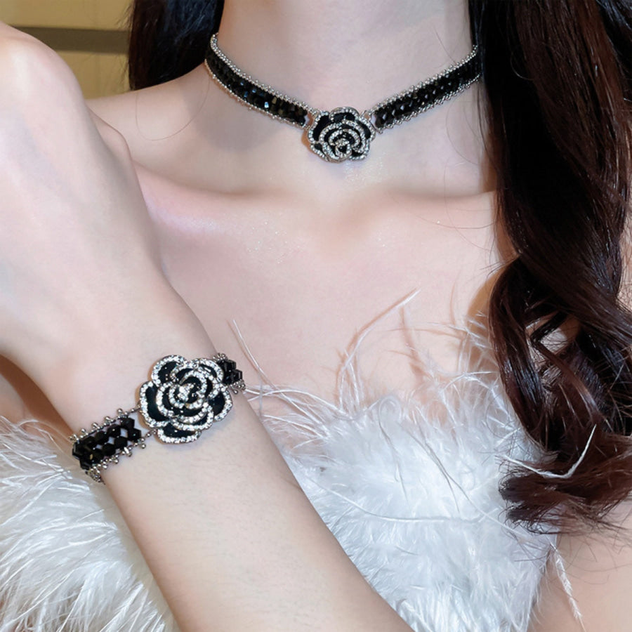 Alloy Crystal Rose Necklace Black / One Size Apparel and Accessories