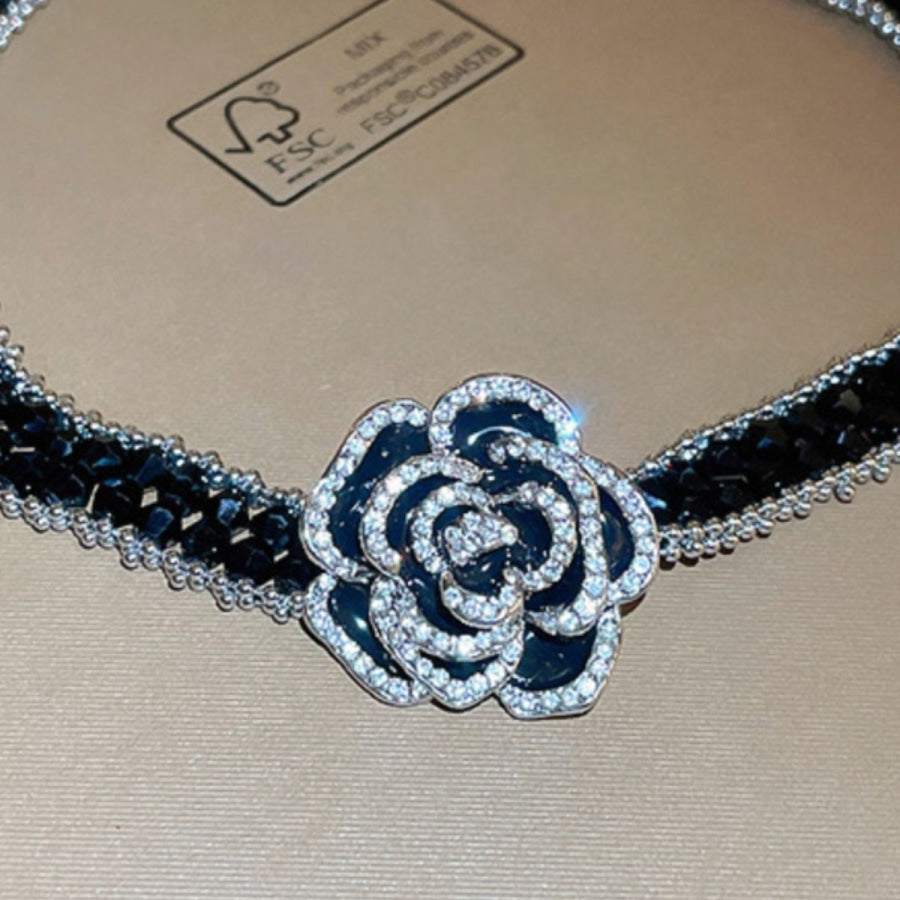 Alloy Crystal Rose Necklace Black / One Size Apparel and Accessories