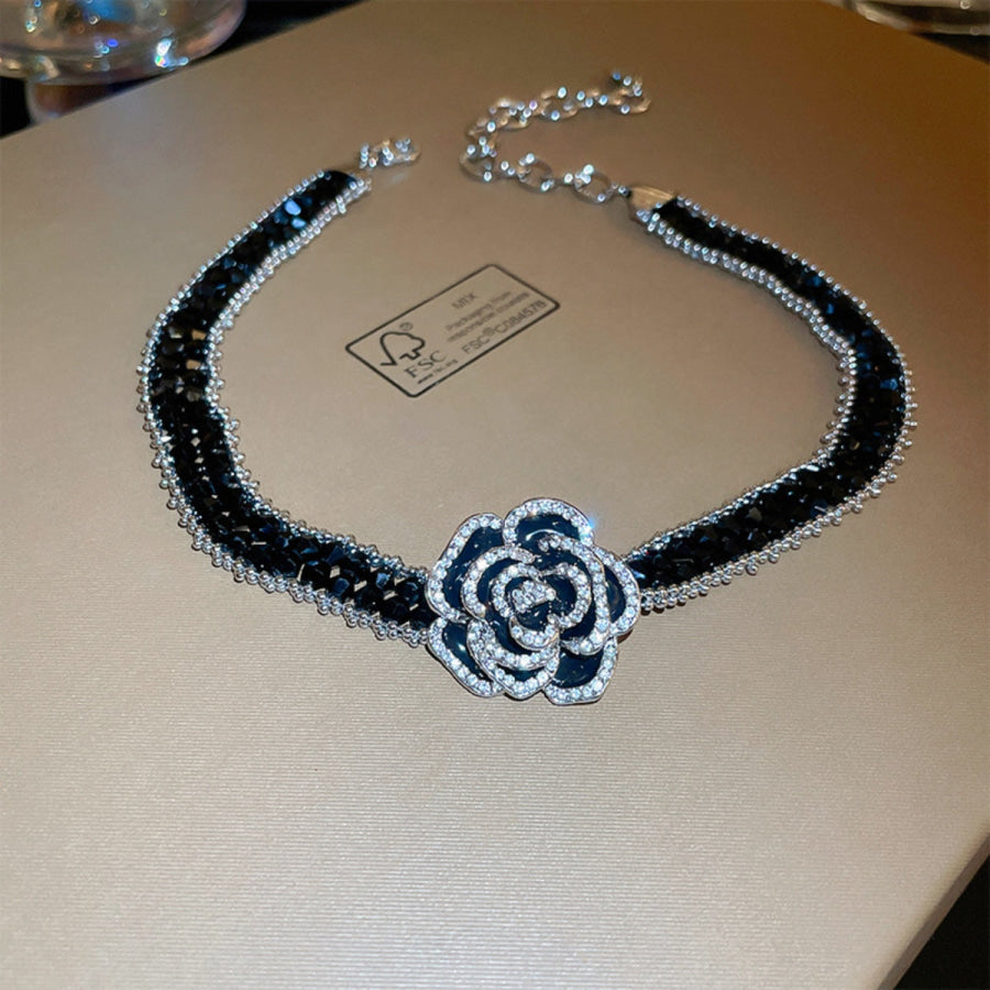 Alloy Crystal Rose Necklace Black / One Size Apparel and Accessories