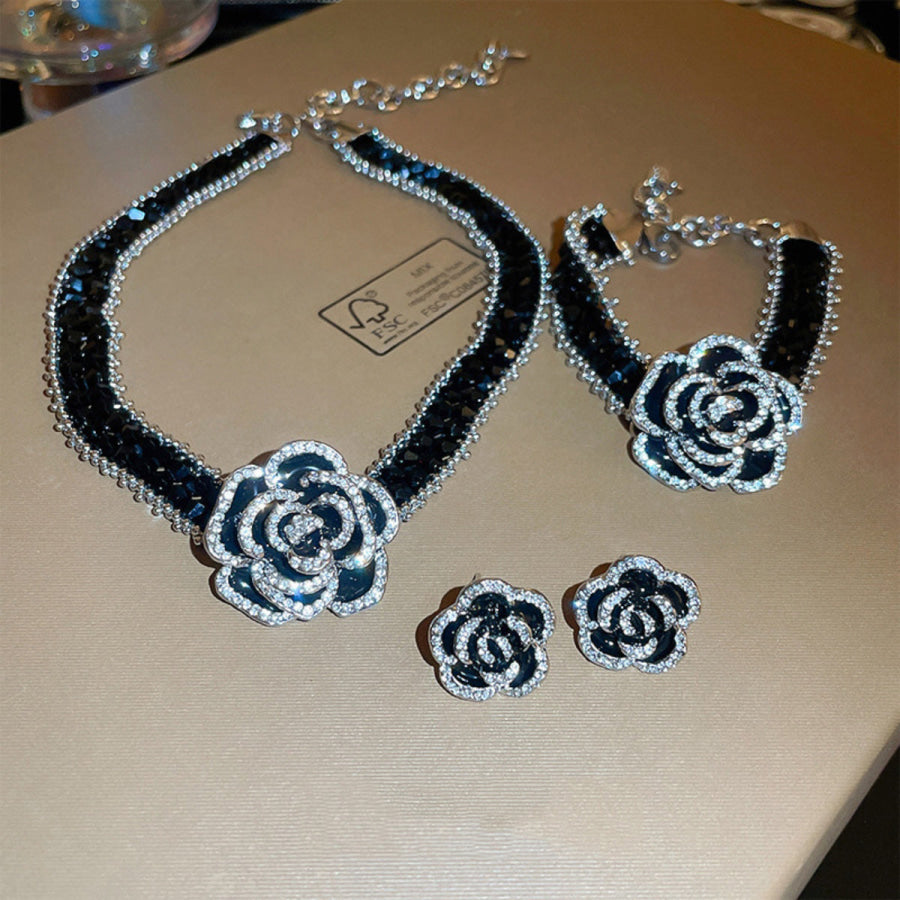 Alloy Crystal Rose Necklace Black / One Size Apparel and Accessories