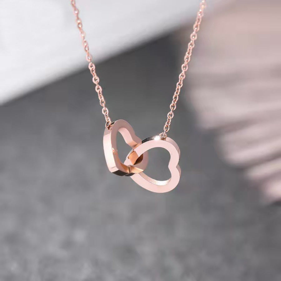 Alloy Double Heart Necklace Rose Gold / One Size Apparel and Accessories