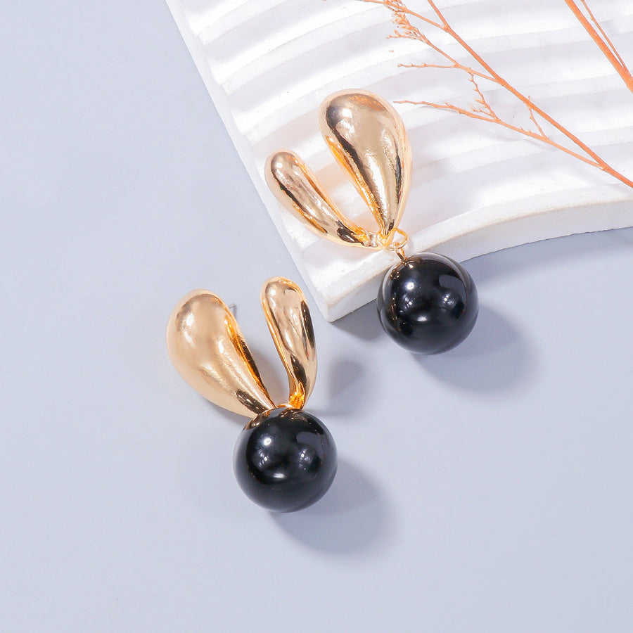 Alloy Drip Oil Bunny Earrings Black / One Size Apparel and Accessories