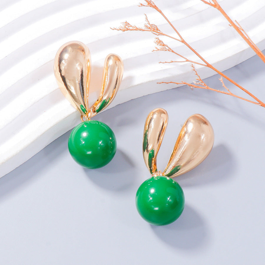 Alloy Drip Oil Bunny Earrings Green / One Size Apparel and Accessories