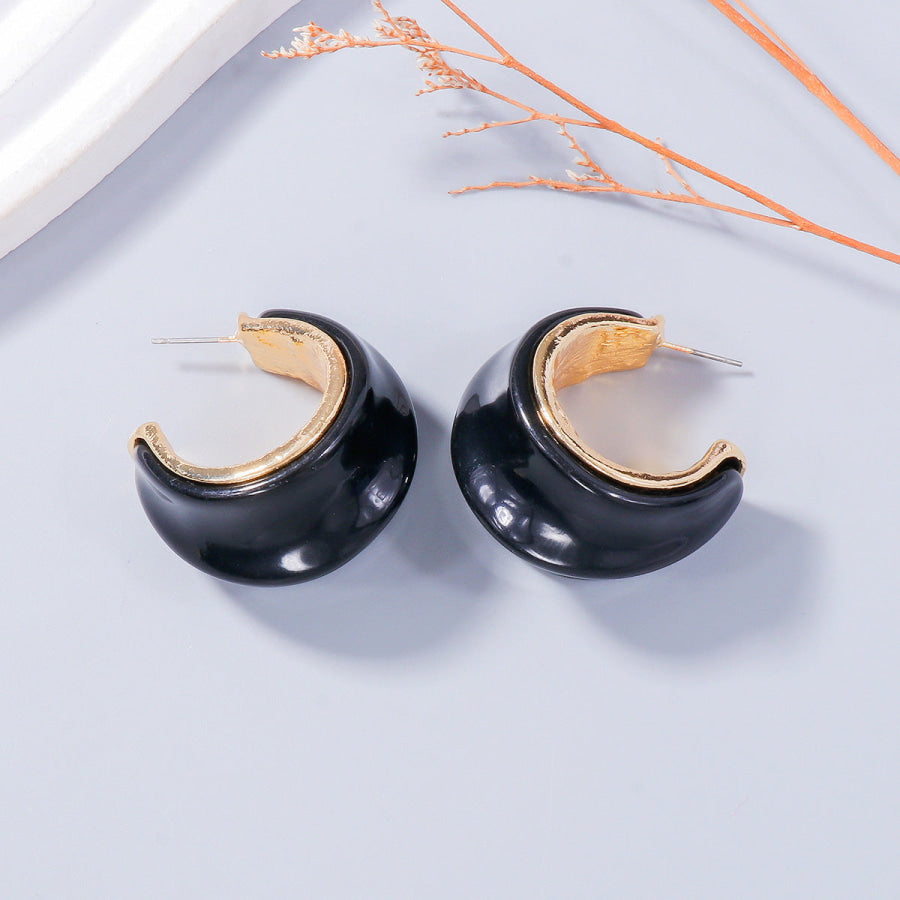 Alloy Drip Oil C-Hoop Earrings Black / One Size Apparel and Accessories