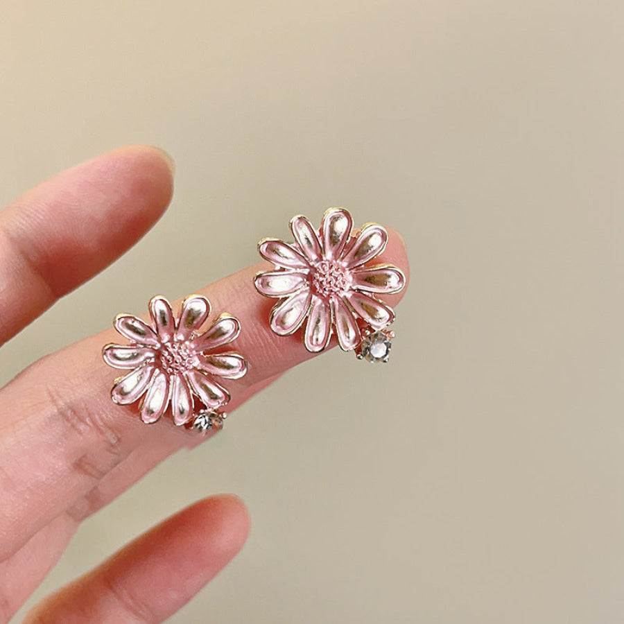 Alloy Drip Oil Flower Stud Earrings Pink / One Size Apparel and Accessories