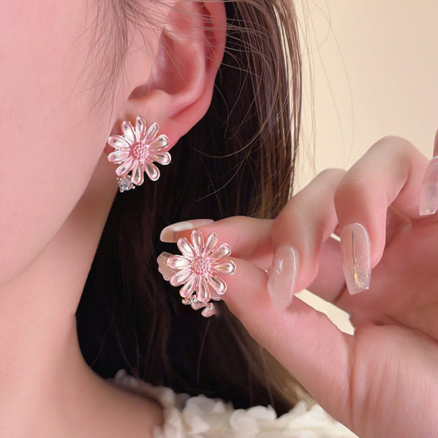 Alloy Drip Oil Flower Stud Earrings Pink / One Size Apparel and Accessories