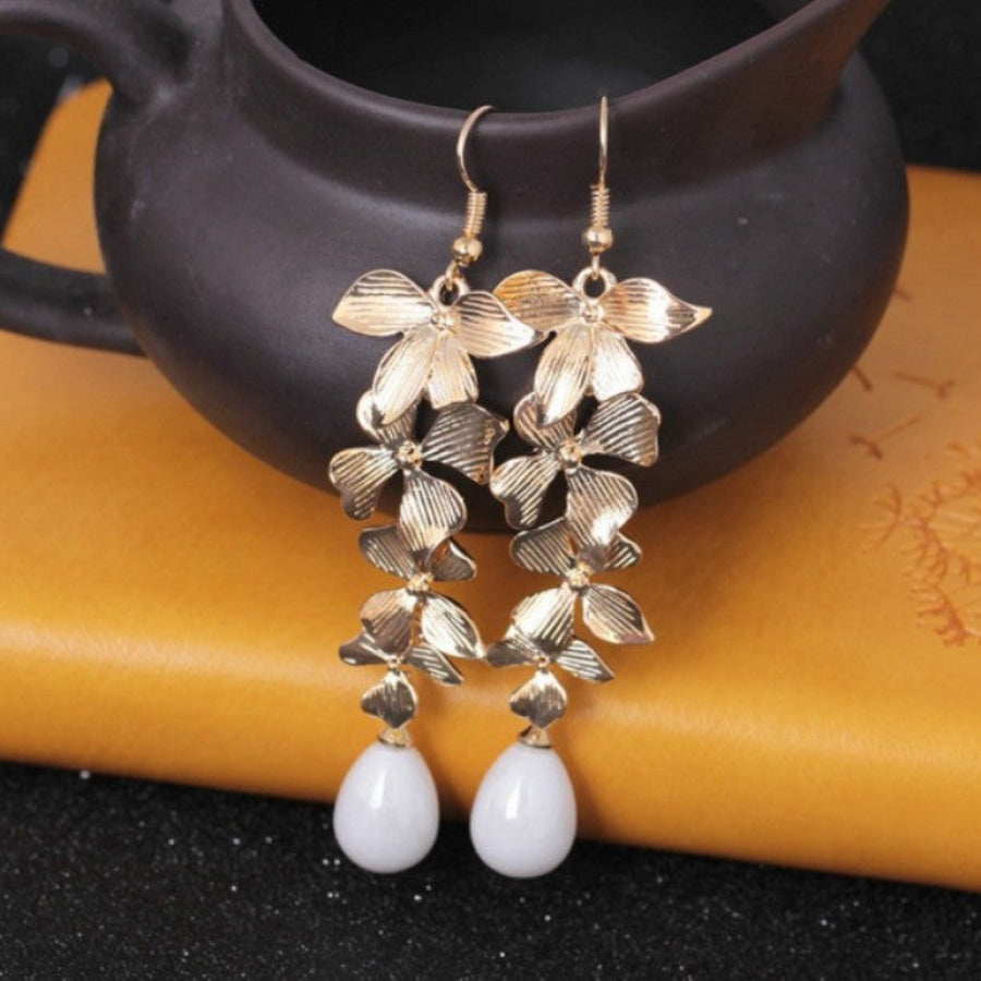 Alloy Flower Synthetic Pearl Earrings Gold / One Size Apparel and Accessories