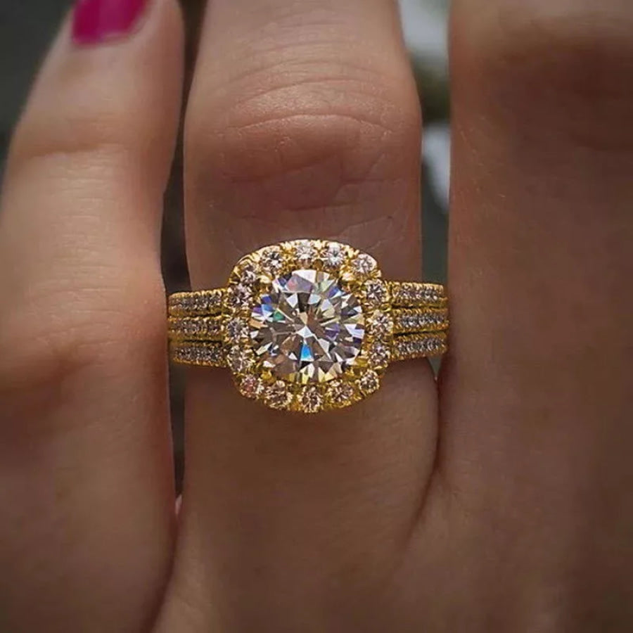 Alloy Geometric Zircon Ring Gold / onesize Apparel and Accessories