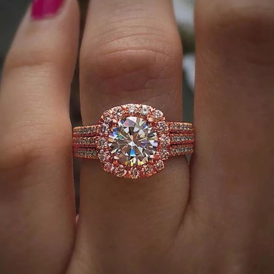 Alloy Geometric Zircon Ring Rose Gold / onesize Apparel and Accessories