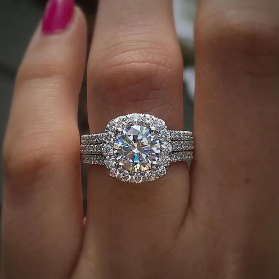 Alloy Geometric Zircon Ring Silver / onesize Apparel and Accessories