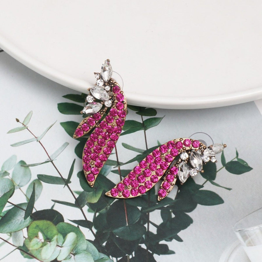 Alloy Glass Stone Stud Earrings Cerise / One Size Apparel and Accessories