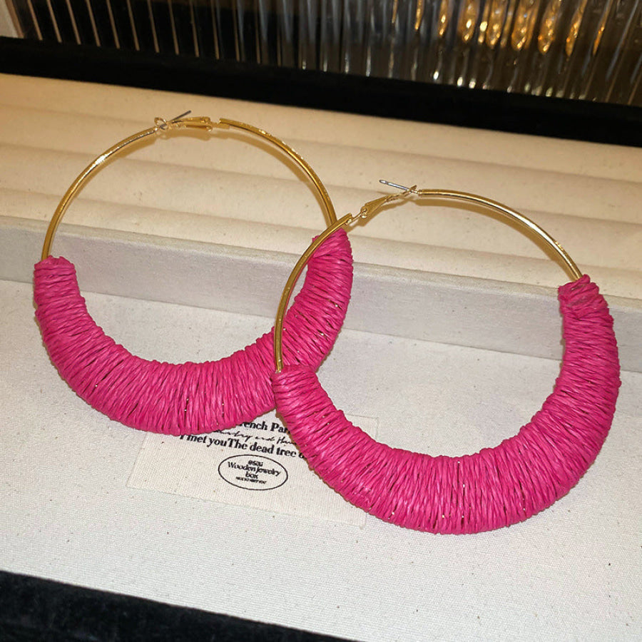 Alloy Grass Vine Hoop Earrings Hot Pink / One Size Apparel and Accessories