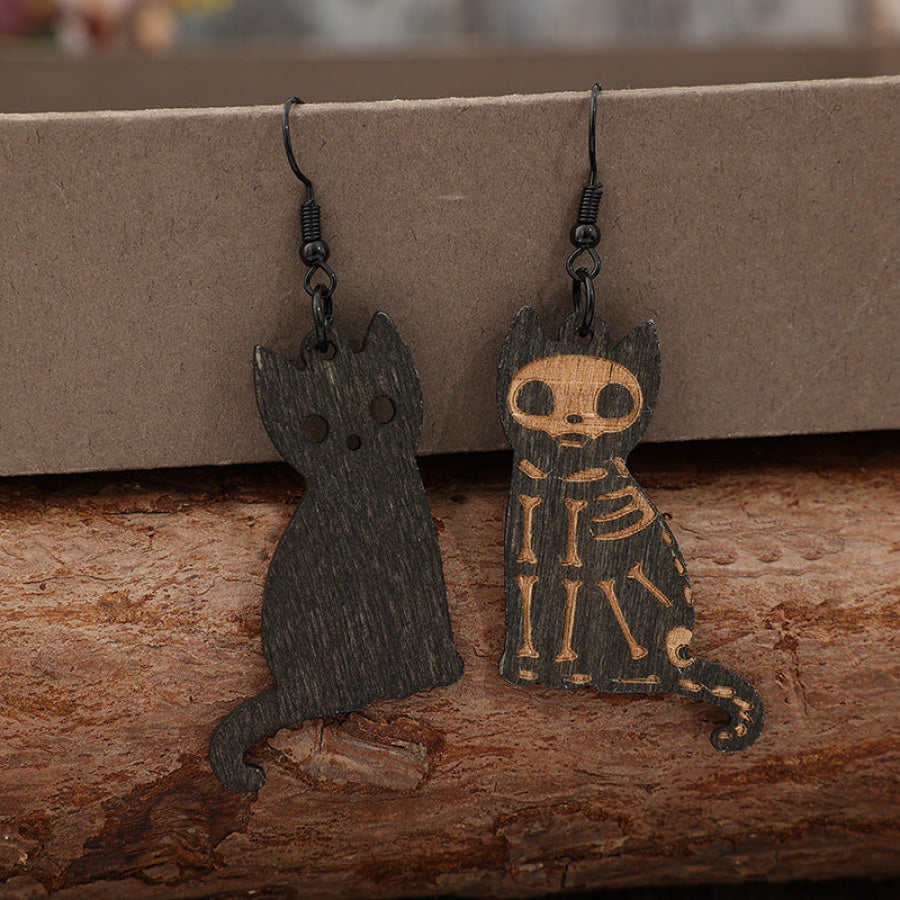 Alloy Hook Wooden Cat Earrings Black / One Size Apparel and Accessories