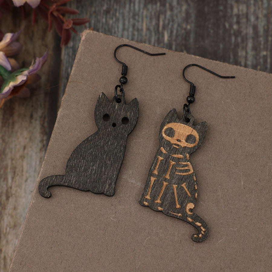 Alloy Hook Wooden Cat Earrings Black / One Size Apparel and Accessories