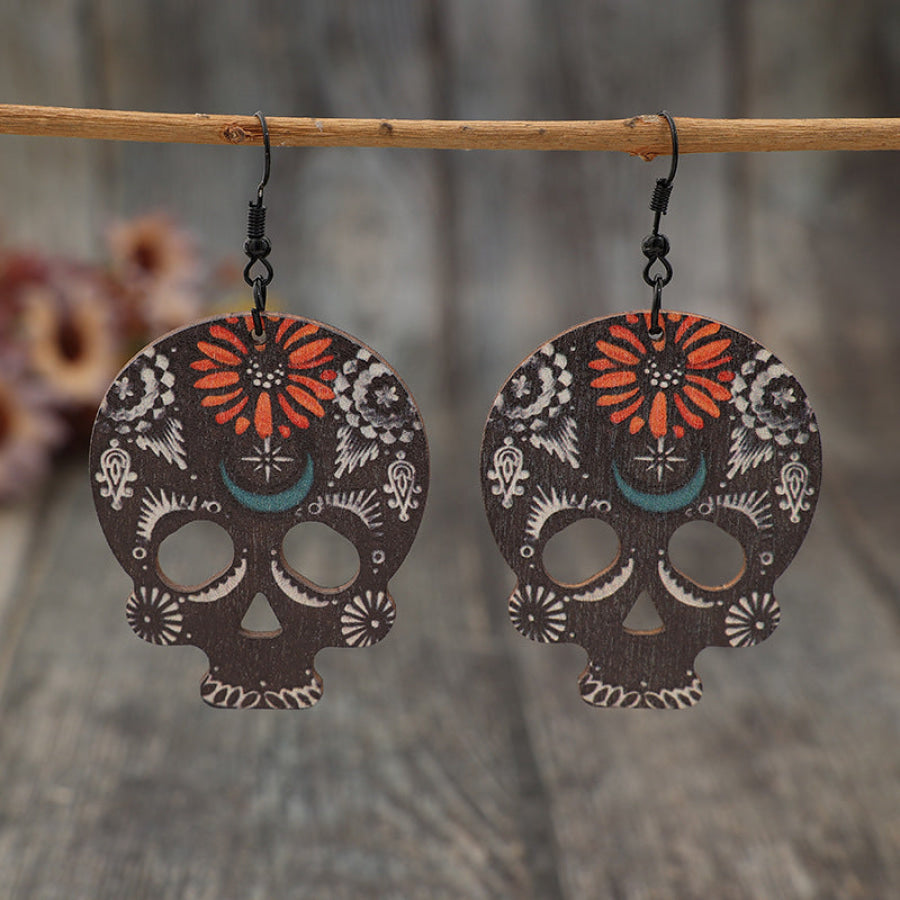 Alloy Hook Wooden Skeleton Earrings Black / One Size Apparel and Accessories