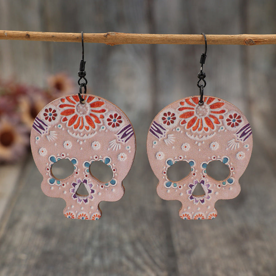 Alloy Hook Wooden Skeleton Earrings Blush Pink / One Size Apparel and Accessories