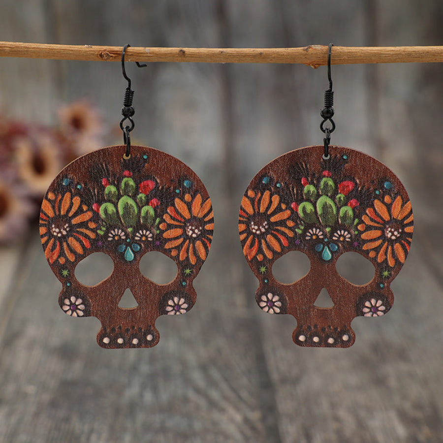 Alloy Hook Wooden Skeleton Earrings Coffee Brown / One Size Apparel and Accessories