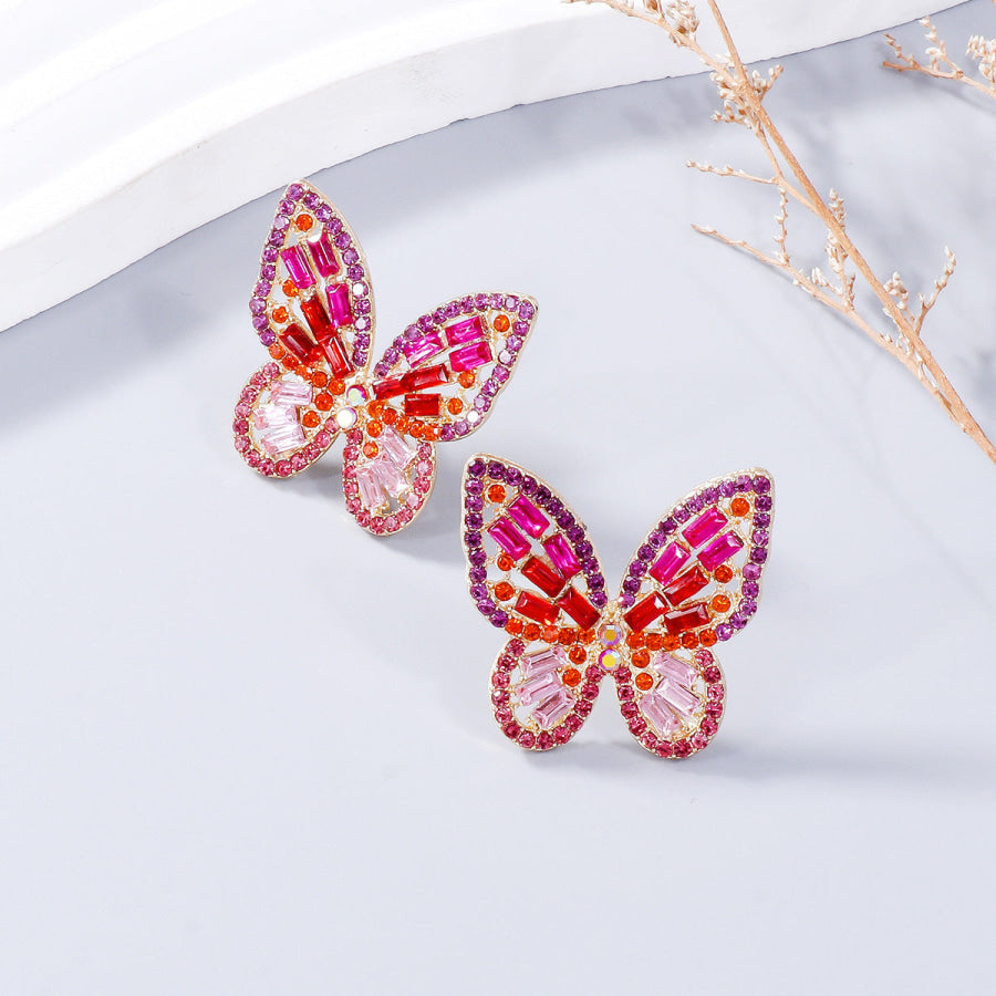 Alloy Inlaid Rhinestone Butterfly Earrings Apparel and Accessories